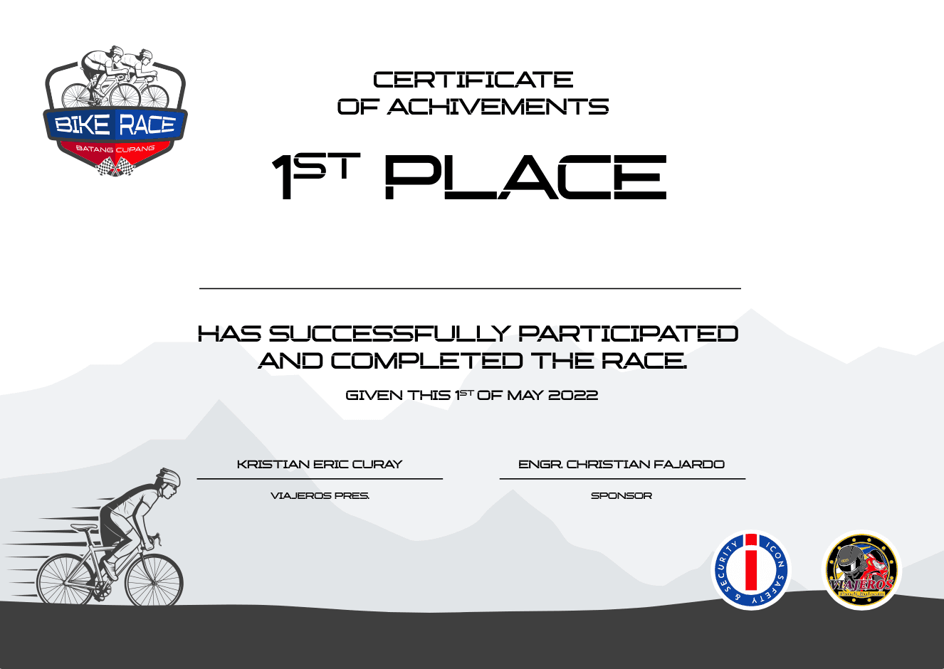 Bike Race Certificate image