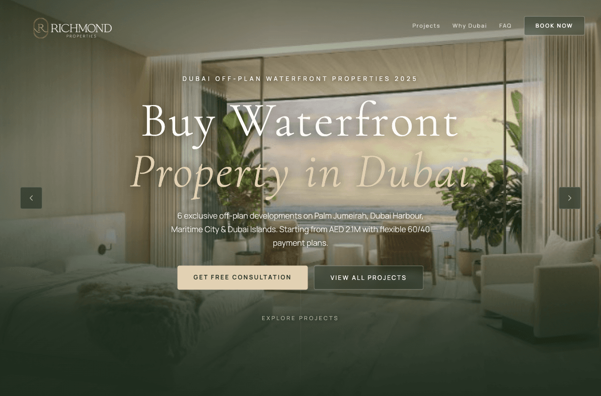 Dubai Waterfront homepage screenshot