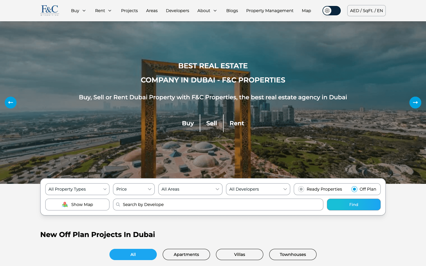F&C Properties homepage screenshot